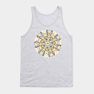 Stained Glass Mandala - Mustard Yellow & Navy Tank Top